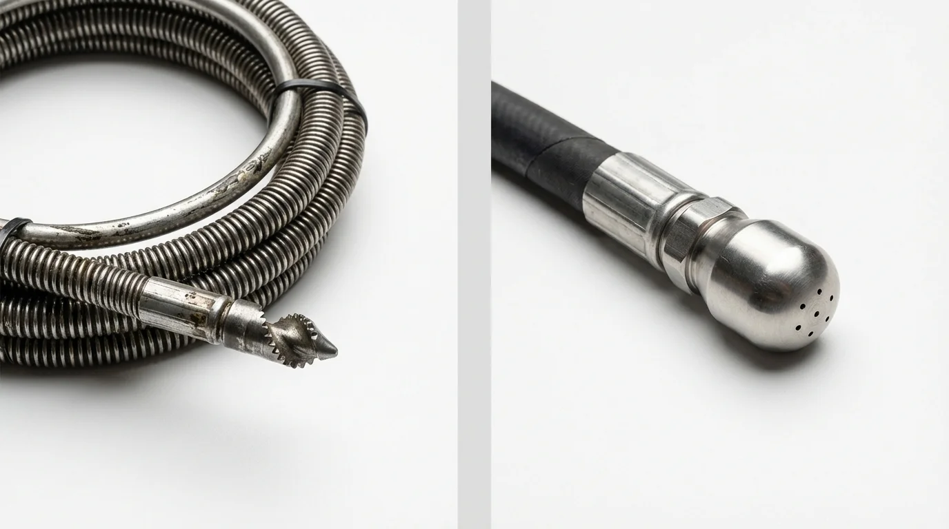 Drain snake cable and hydro jetting nozzle used for drain cleaning in Kingston, WA