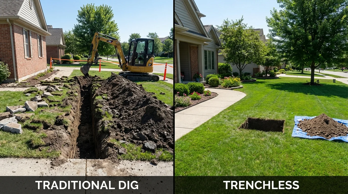 Trenchless sewer repair with minimal yard damage versus traditional excavation in Kingston, WA